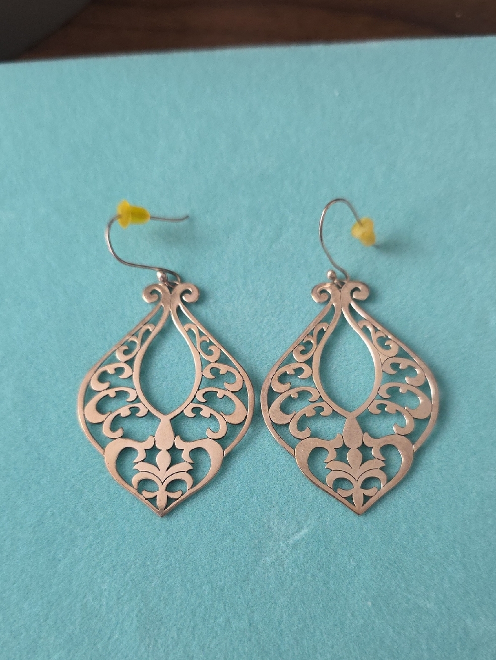 Delicate Filigree Teardrop Drop Earrings - Silver